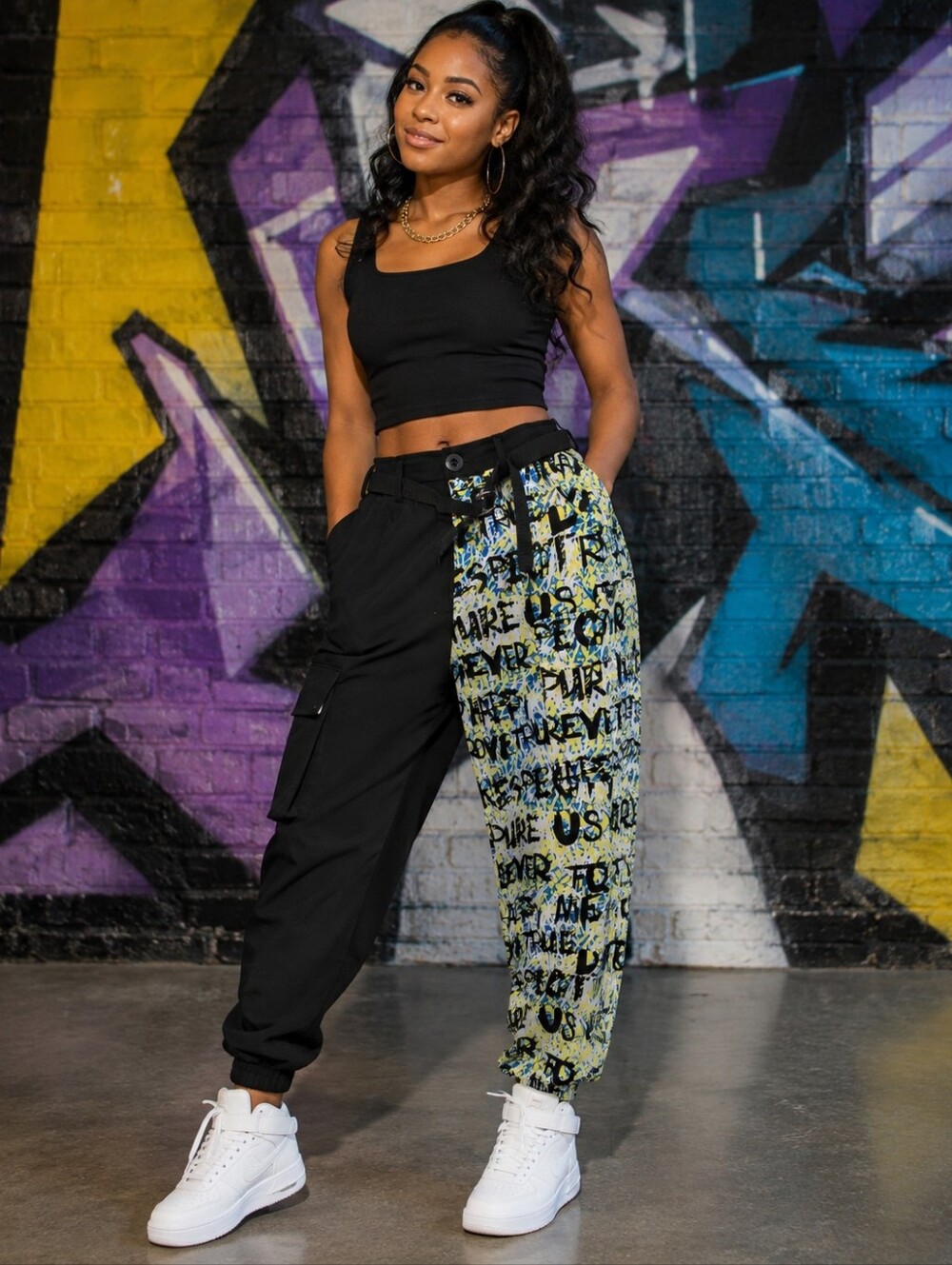 Vintage hip hop Half-Black & Abstract Print Joggers  Size S  Like An Angel  Rayo